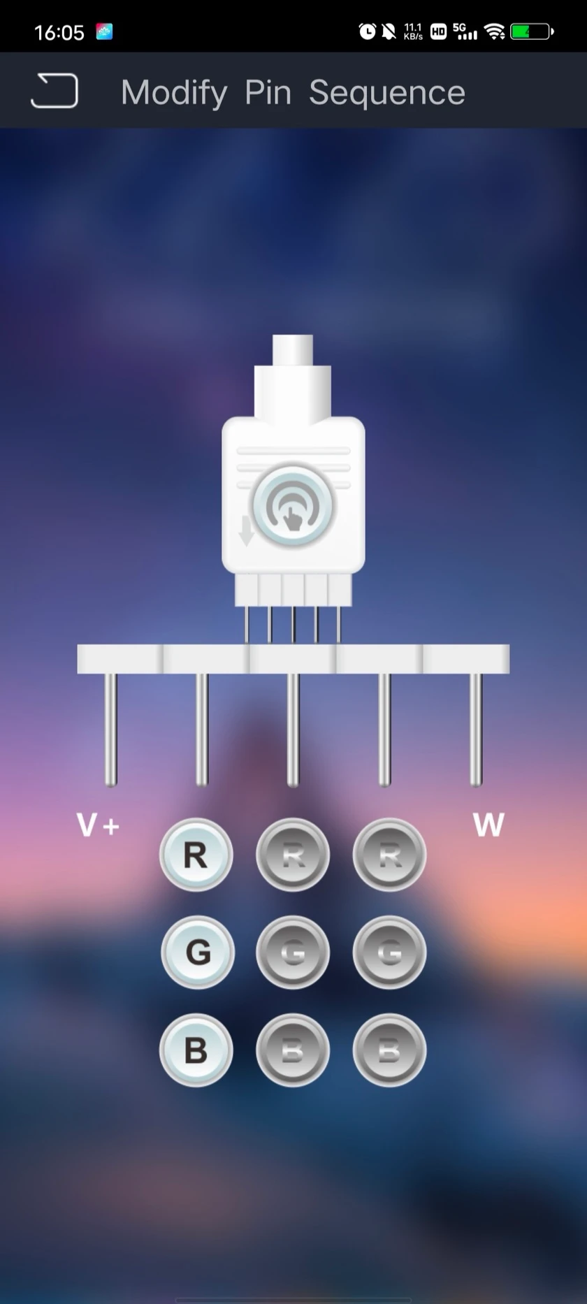 App screenshot of the pin sequence setting used to correct channel order.