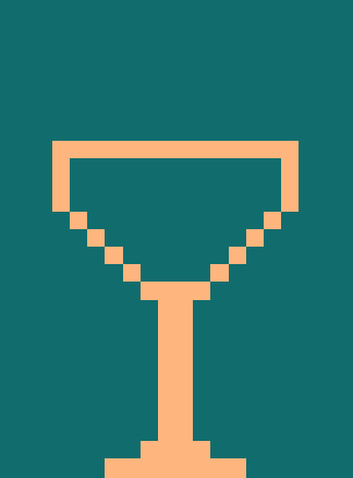 Animated preview of content on a curtain light screen in portrait orientation, showing a festive pixel motif against a patterned background.