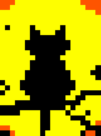 Animated preview of content on a curtain light screen, showing a multi-colour pixel scene using the full height of the panel.