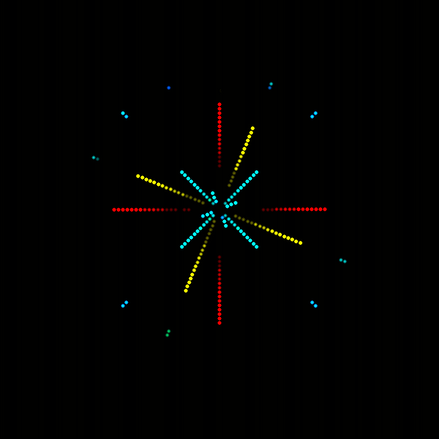 A firework LED light showing its radial lit pattern.