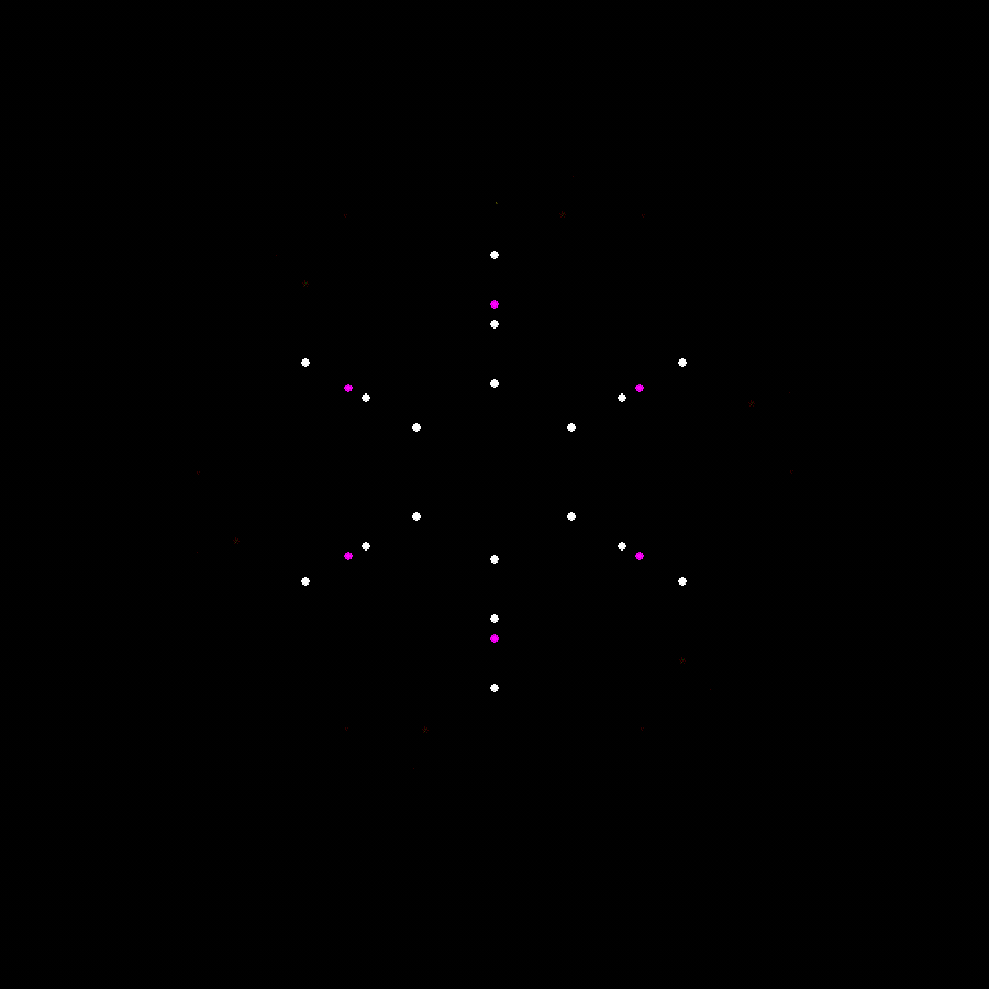 Animated preview of a firework light effect, with adjacent bars lit in different colours and the pattern rotating around the fan.