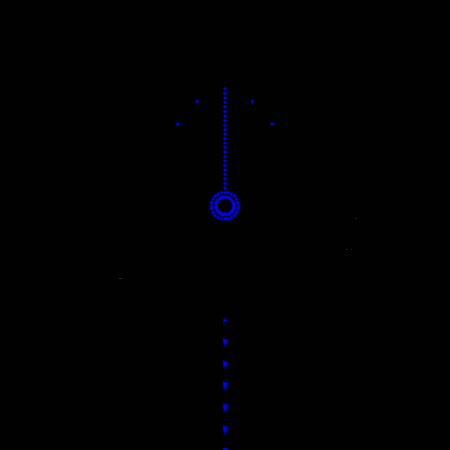 Animated preview of a firework light effect, with a chase running along the length of each bar from hub to tip.