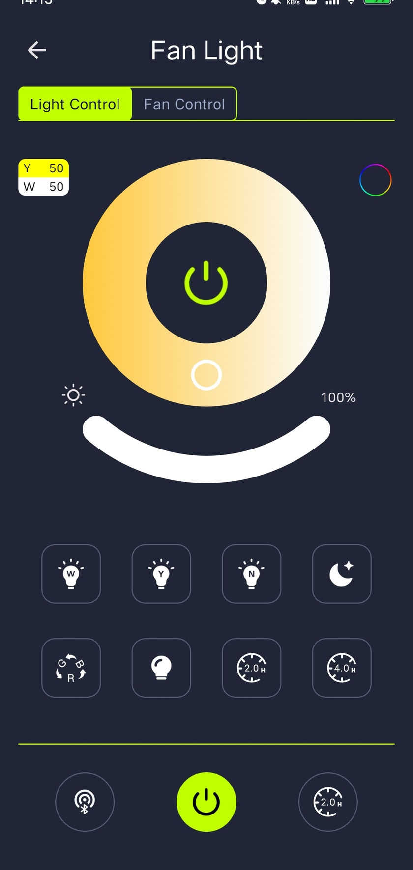 iMeshting fan-light lighting panel with color-temperature ring, brightness, pairing and countdown buttons