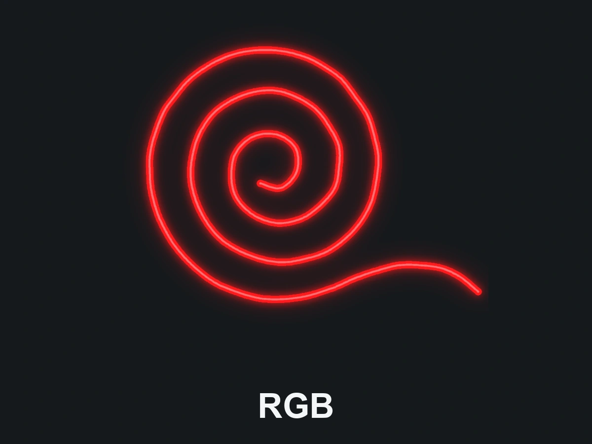 RGB 三通道示意：盘绕灯带连续发光，整条同步变色。